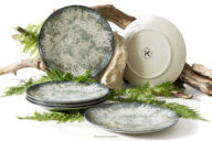 Talerz obiadowy z porcelany zieleń boho 6 szt.
