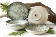 Talerz głęboki z porcelany zieleń boho 6 szt.