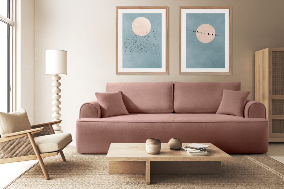 MESSO Sofa shaggy trzyosobowa rozkładana różowy różowy - zdjęcie 10