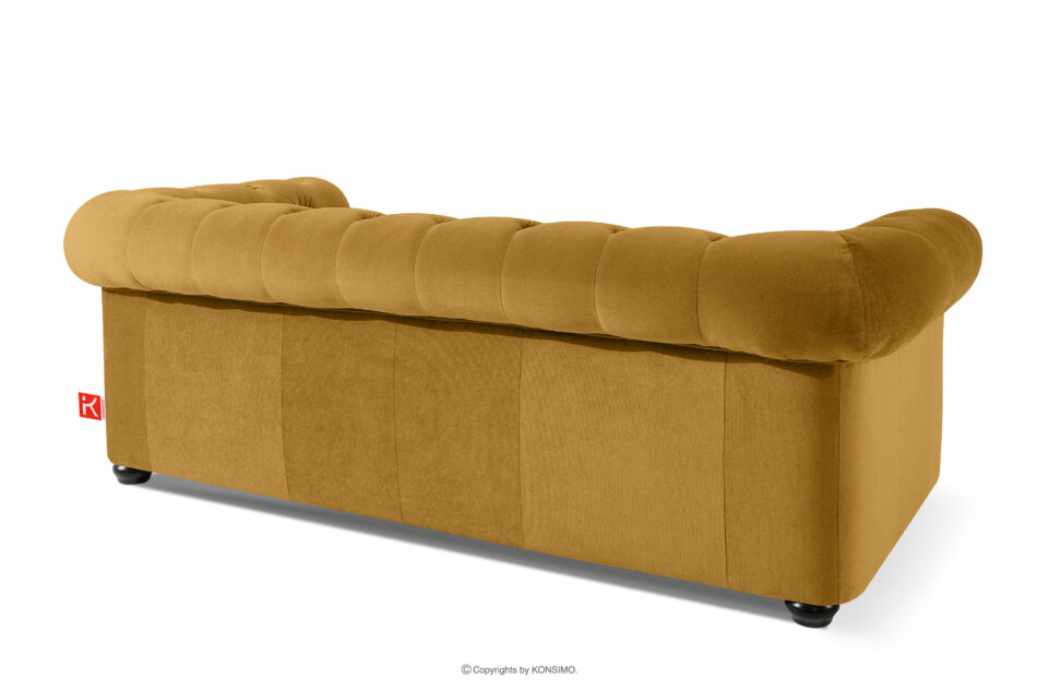 GRAVO Sofa trzyosobowa chesterfield w welurze żółty żółty - zdjęcie 3