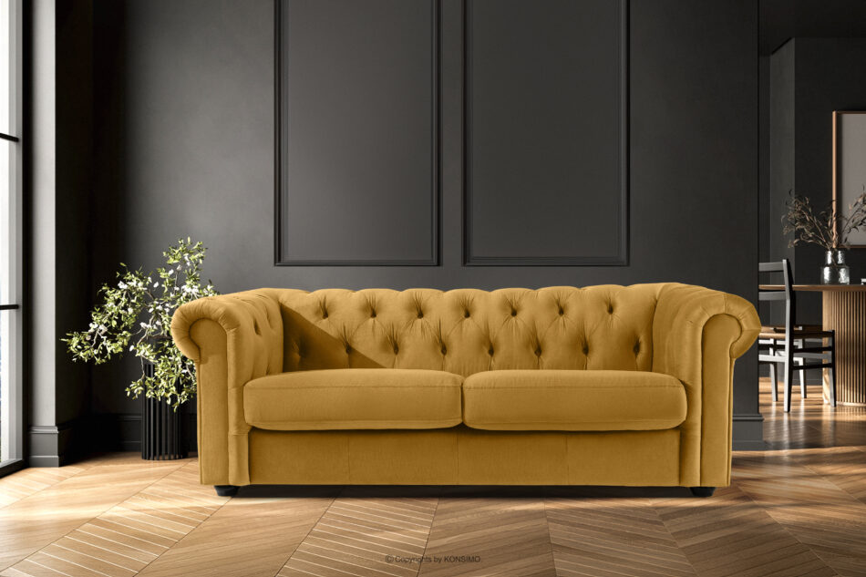 GRAVO Sofa trzyosobowa chesterfield w welurze żółty żółty - zdjęcie 9