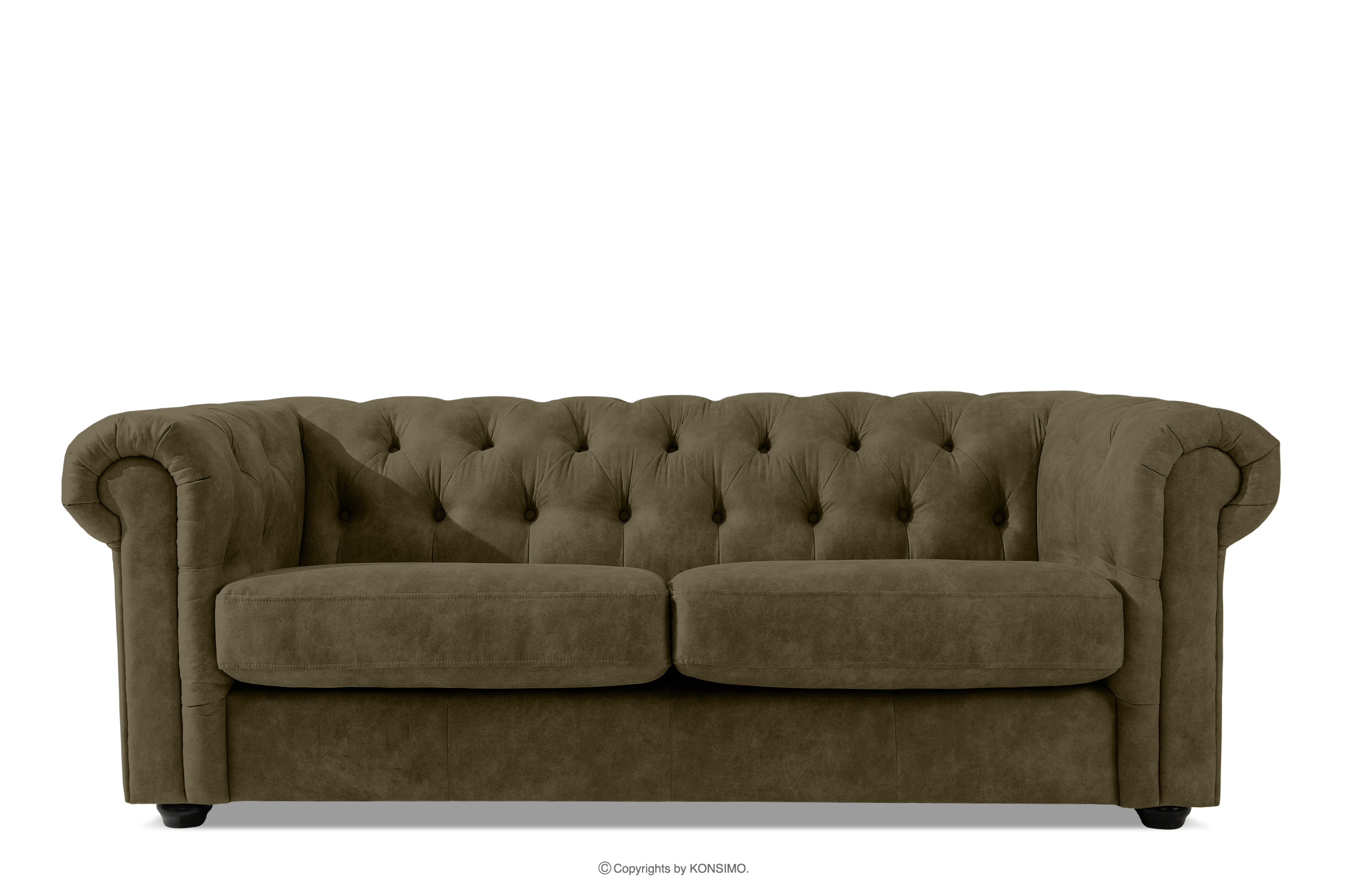 Klasyczna sofa trzyosobowa chesterfield w ekoskórze oliwkowy