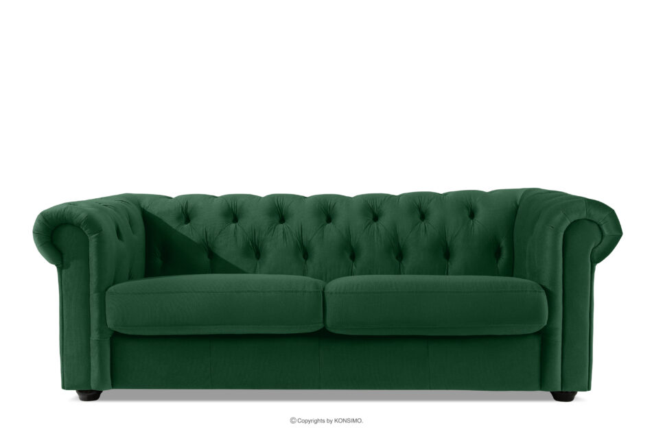 GRAVO Klasyczna sofa trzyosobowa chesterfield w welurze ciemny zielony ciemny zielony - zdjęcie 0