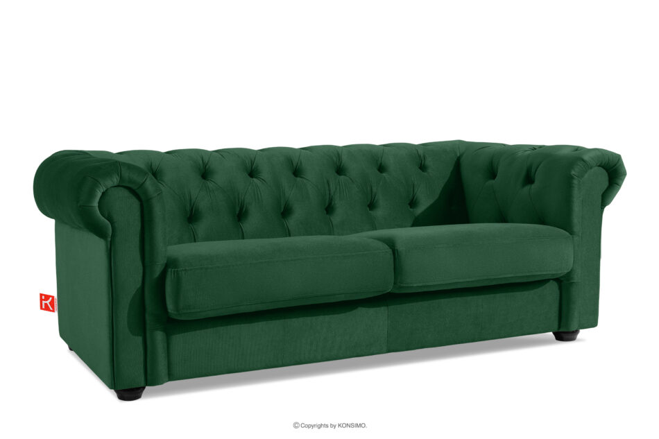 GRAVO Klasyczna sofa trzyosobowa chesterfield w welurze ciemny zielony ciemny zielony - zdjęcie 2