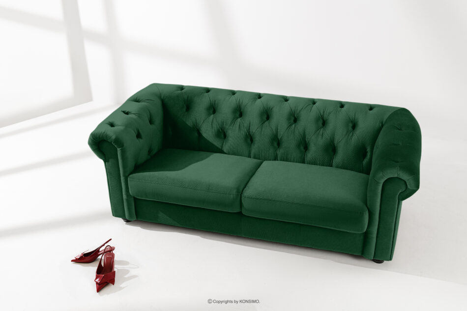 GRAVO Klasyczna sofa trzyosobowa chesterfield w welurze ciemny zielony ciemny zielony - zdjęcie 1