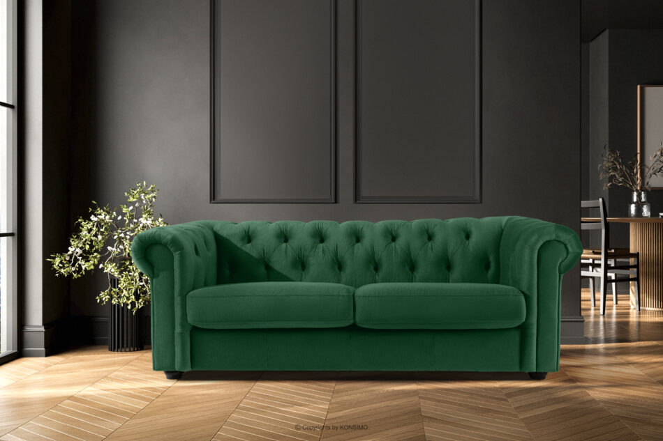 GRAVO Klasyczna sofa trzyosobowa chesterfield w welurze ciemny zielony ciemny zielony - zdjęcie 9