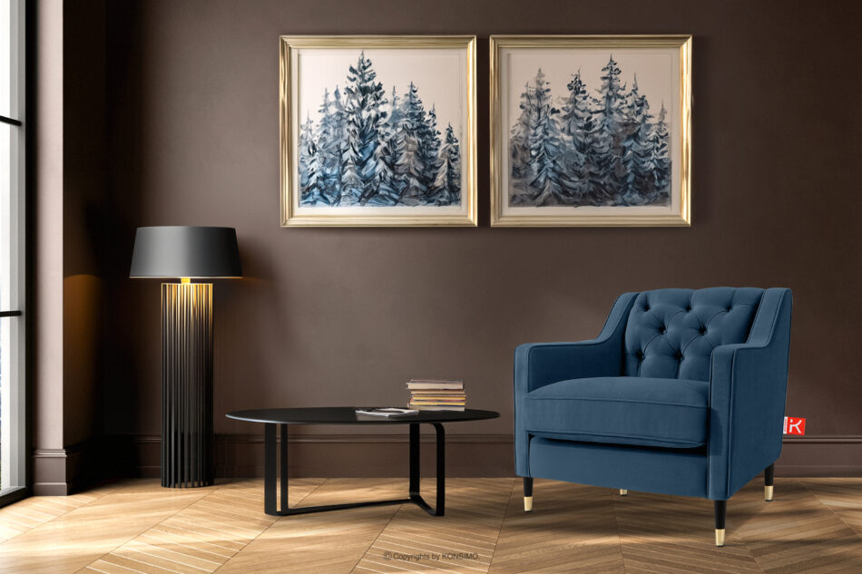 NOMUS Elegancki fotel do salonu w tkaninie welur granatowy granatowy - zdjęcie 7