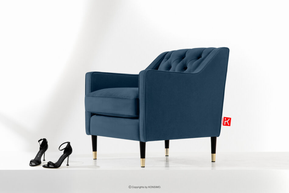 NOMUS Elegancki fotel do salonu w tkaninie welur granatowy granatowy - zdjęcie 8