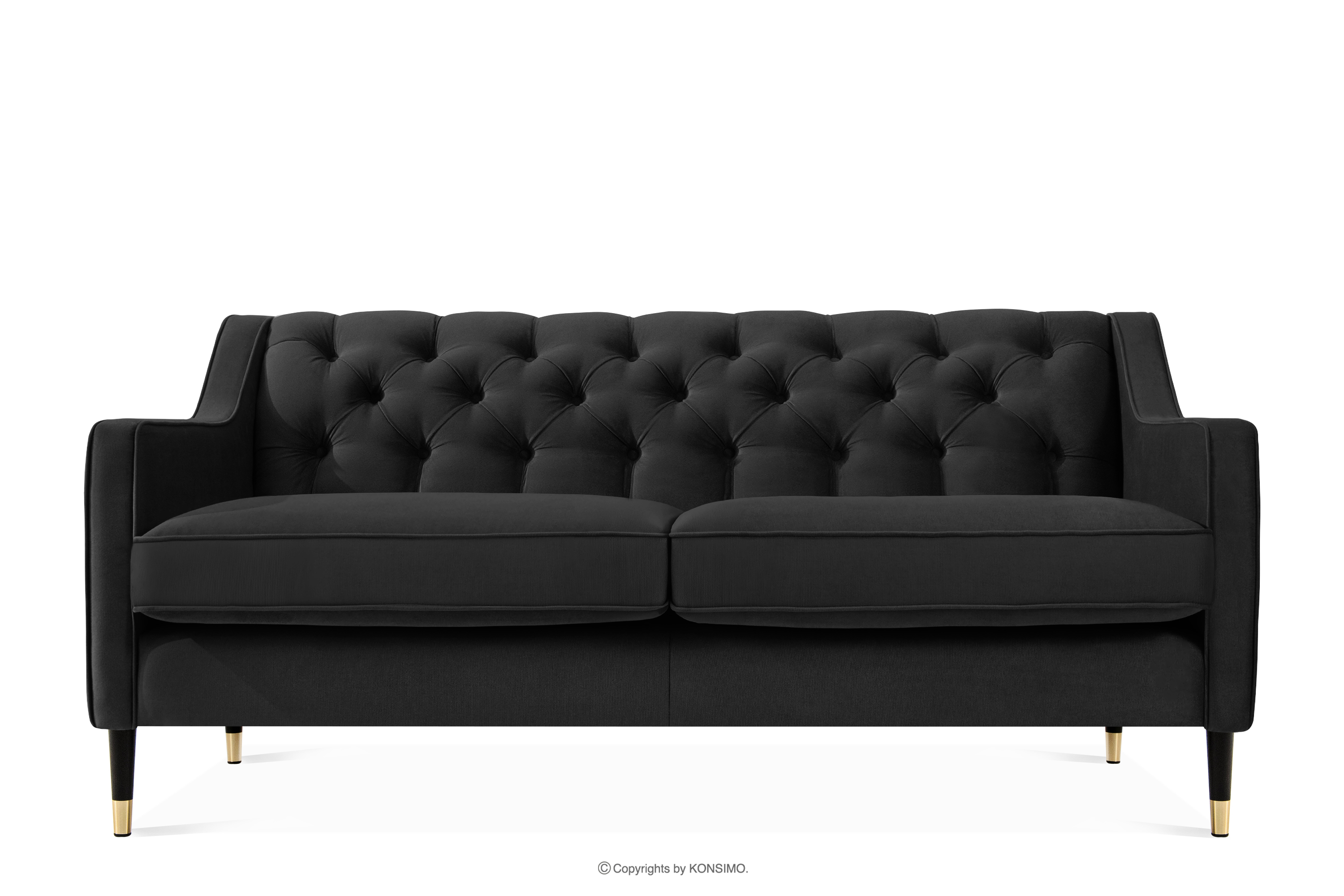 Elegancka sofa dwuosobowa z pikowaniem w tkaninie welur czarny