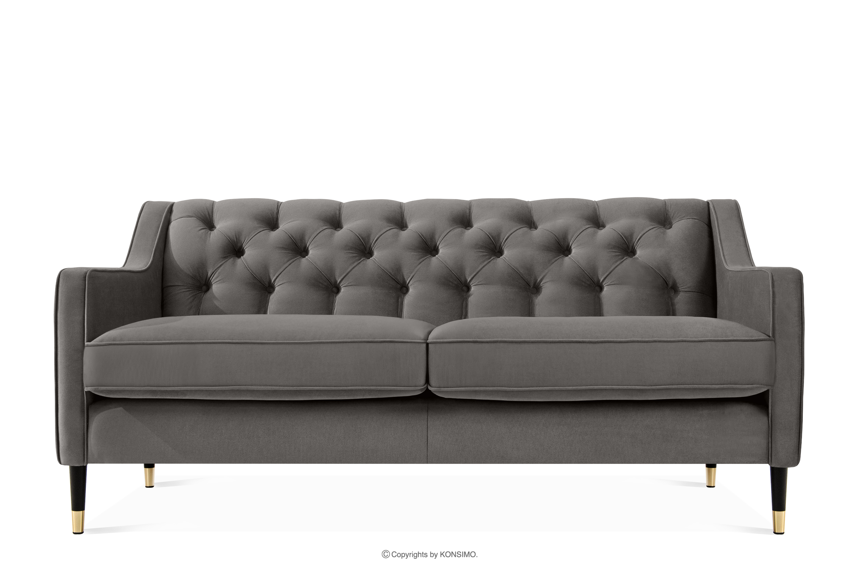 Elegancka sofa dwuosobowa z pikowaniem w tkaninie welur szary