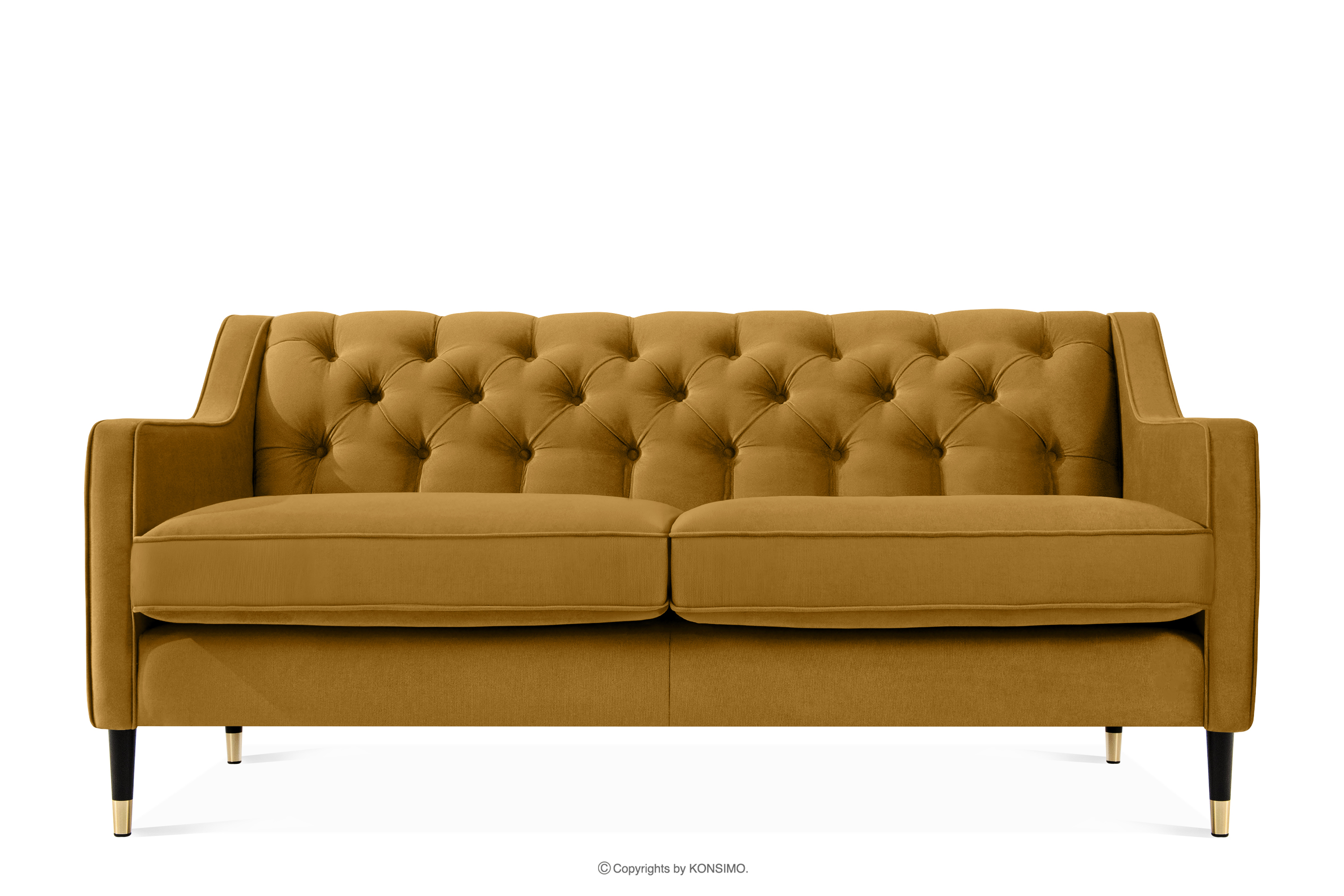 Elegancka sofa dwuosobowa z pikowaniem w tkaninie welur żółty