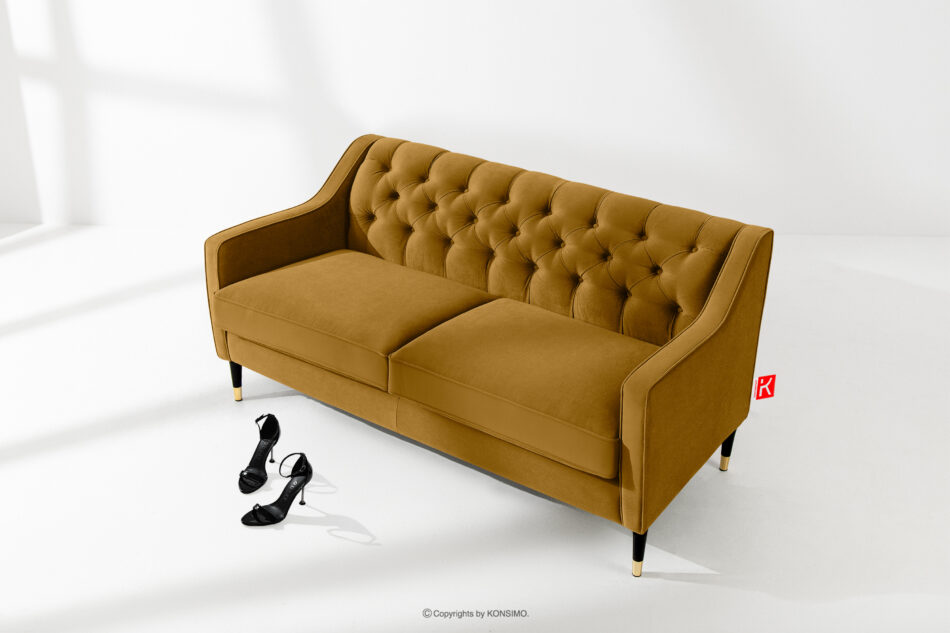 NOMUS Elegancka sofa dwuosobowa z pikowaniem w tkaninie welur żółty żółty - zdjęcie 1