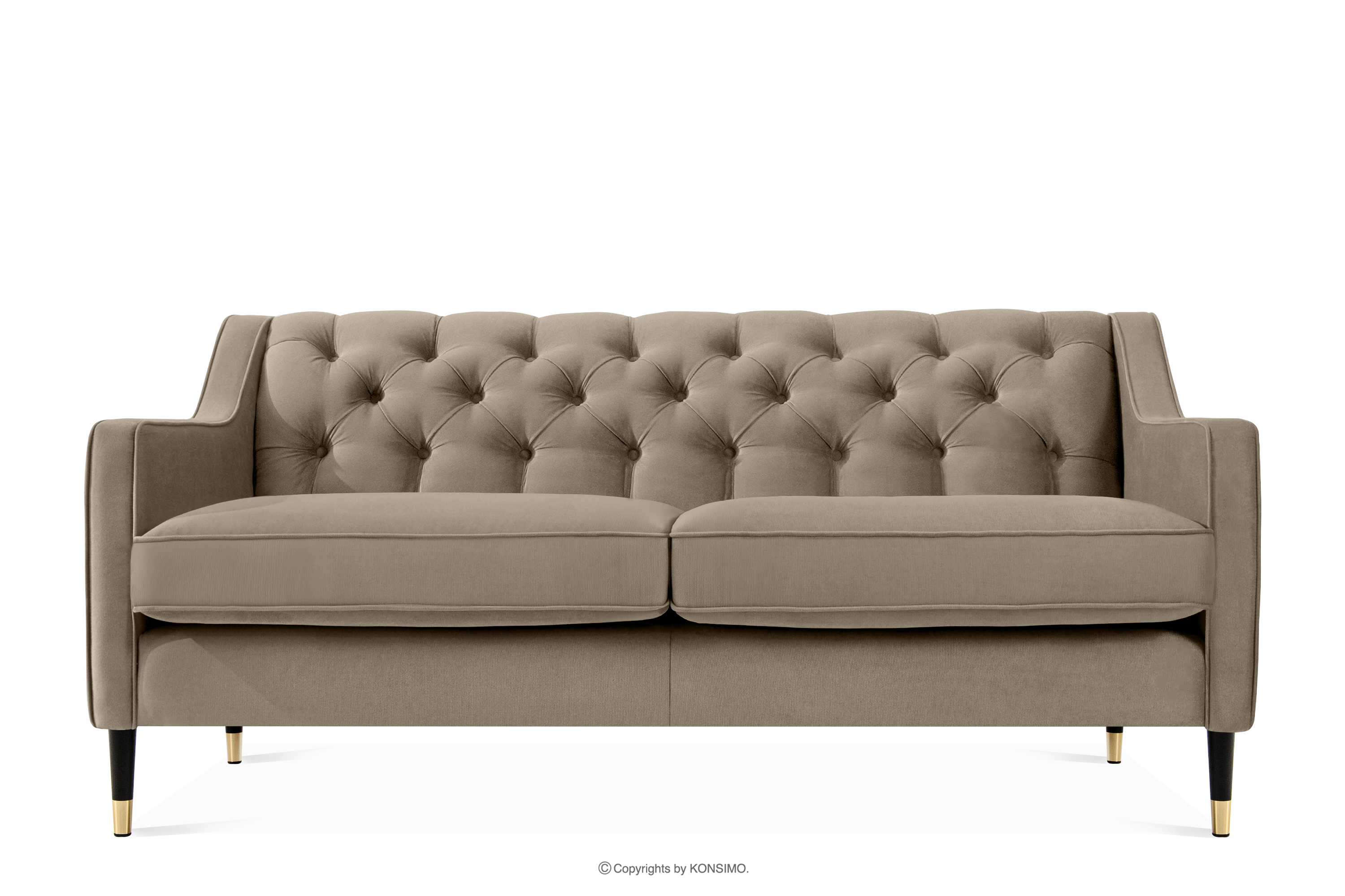 Elegancka sofa dwuosobowa z pikowaniem w tkaninie welur beżowy