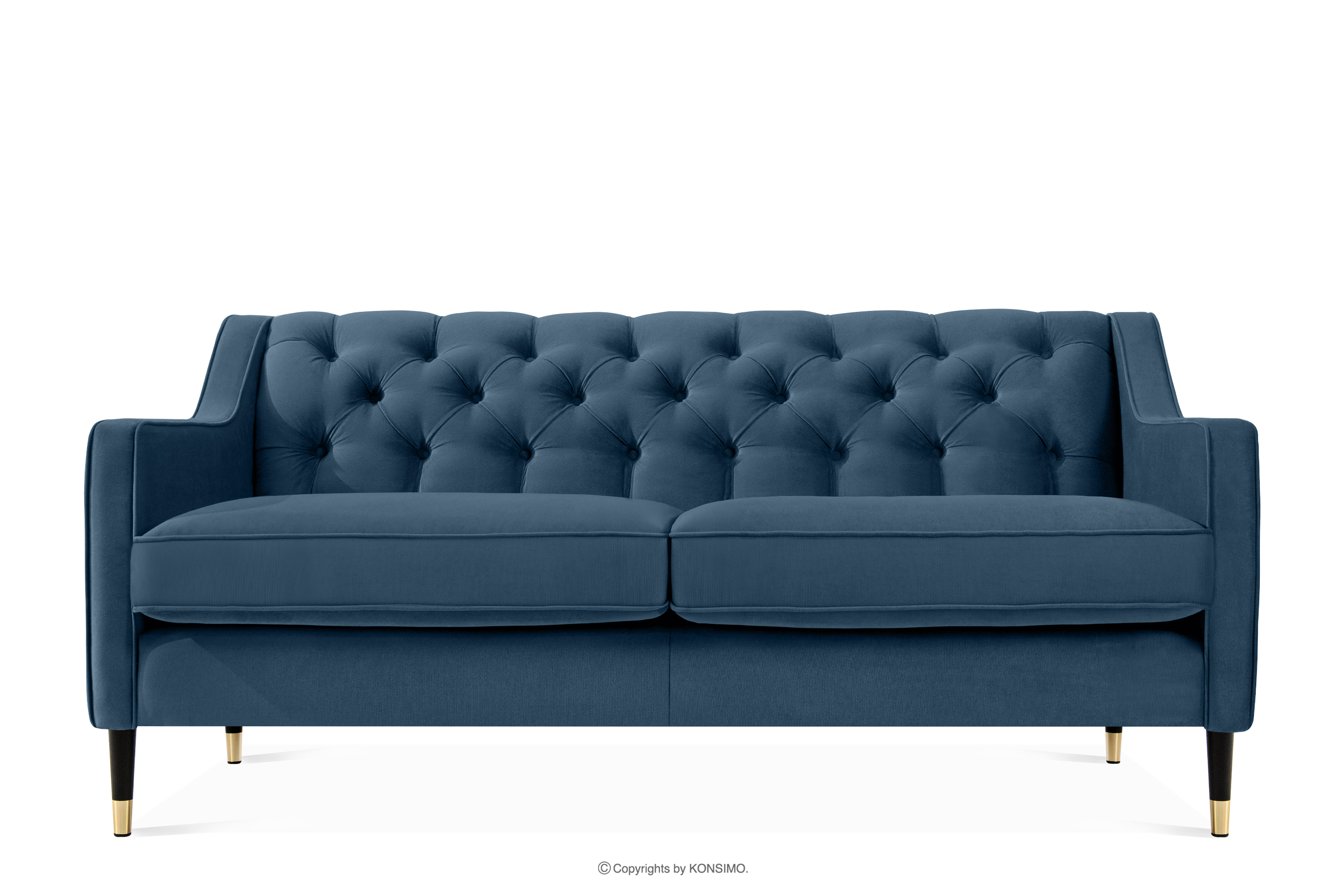 Elegancka sofa dwuosobowa z pikowaniem w tkaninie welur granatowy