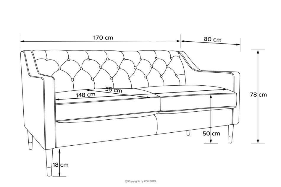 NOMUS Elegancka sofa dwuosobowa z pikowaniem w tkaninie welur żółty żółty - zdjęcie 10