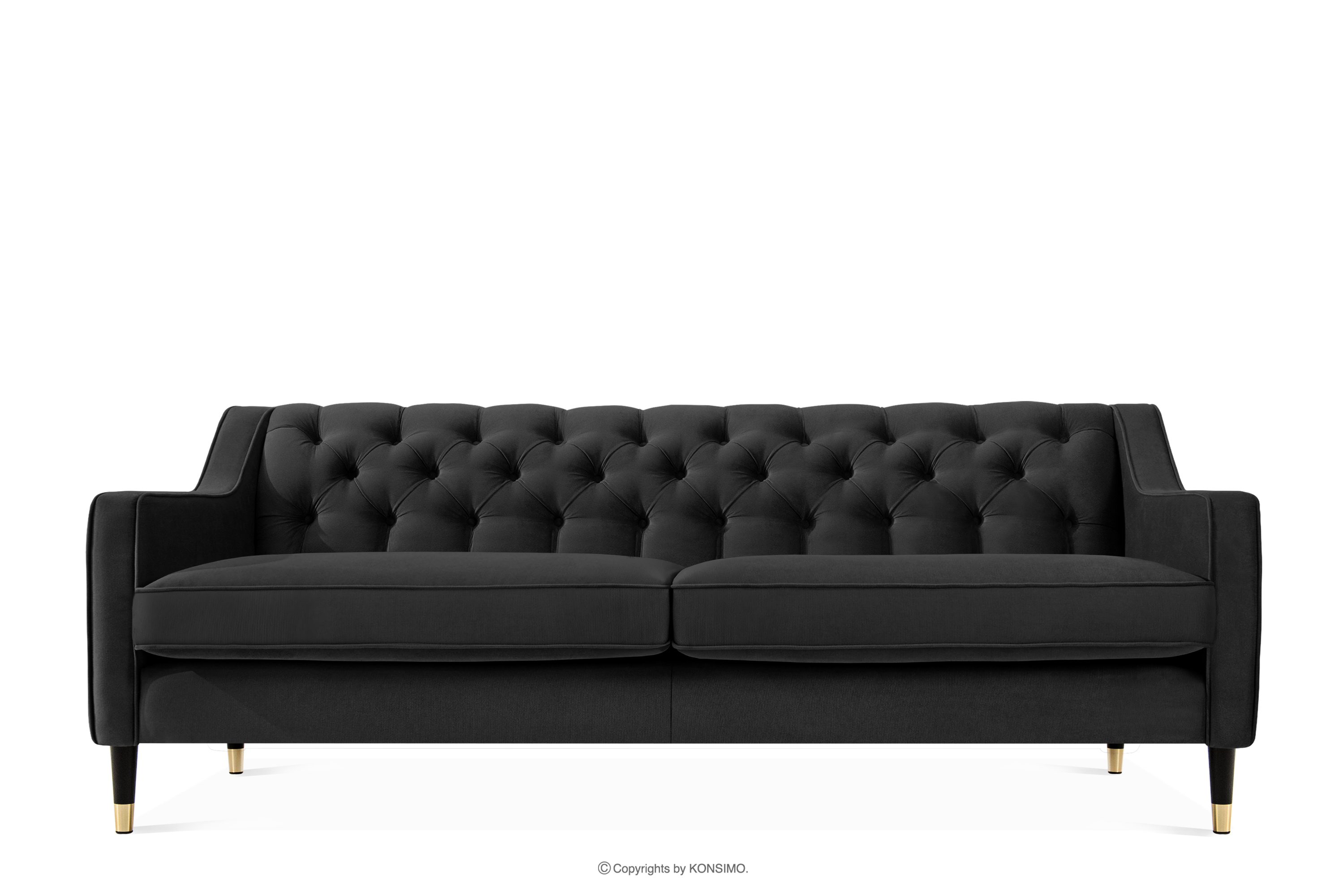 Elegancka sofa trzyosbowa welur z pikowaniem czarny