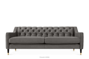 NOMUS, https://konsimo.pl/kolekcja/nomus/ Elegancka sofa trzyosbowa welur z pikowaniem szary szary - zdjęcie