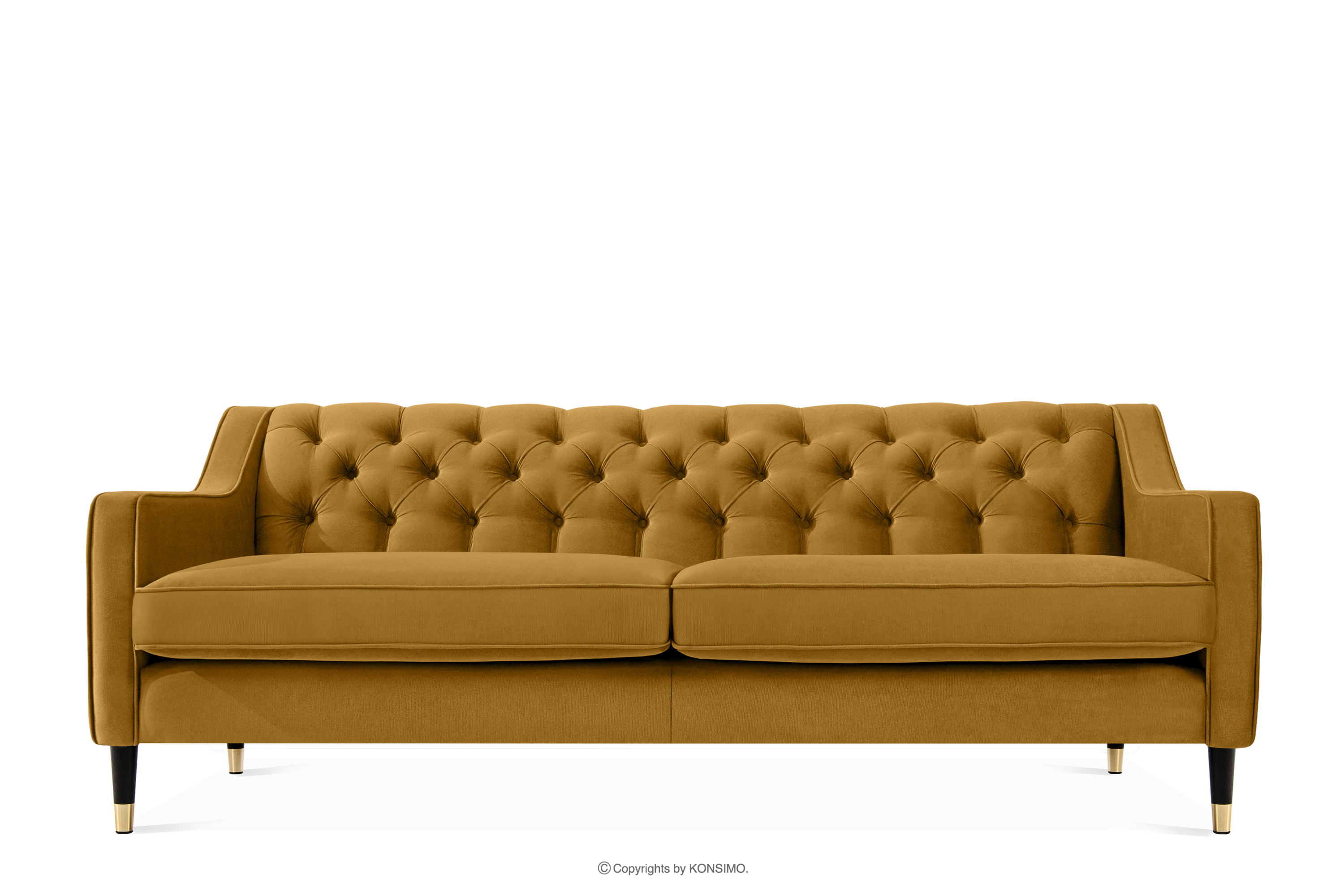 Elegancka sofa trzyosbowa welur z pikowaniem żółty