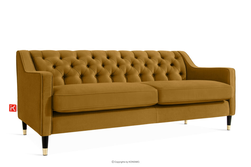 NOMUS Elegancka sofa trzyosbowa welur z pikowaniem żółty żółty - zdjęcie 2