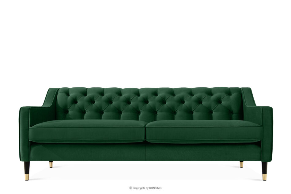 NOMUS Elegancka sofa trzyosbowa welur z pikowaniem ciemny zielony ciemny zielony - zdjęcie 0