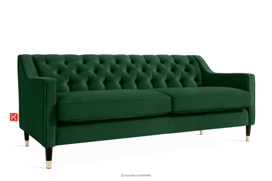 NOMUS Elegancka sofa trzyosbowa welur z pikowaniem ciemny zielony ciemny zielony - zdjęcie 2