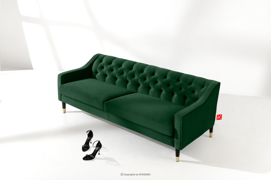 NOMUS Elegancka sofa trzyosbowa welur z pikowaniem ciemny zielony ciemny zielony - zdjęcie 1