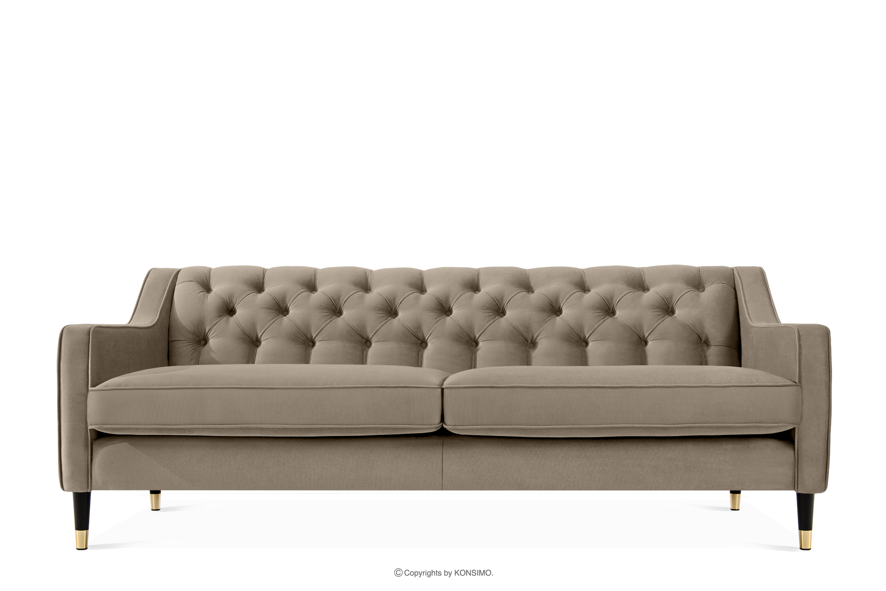 Elegancka sofa trzyosbowa welur z pikowaniem beżowy