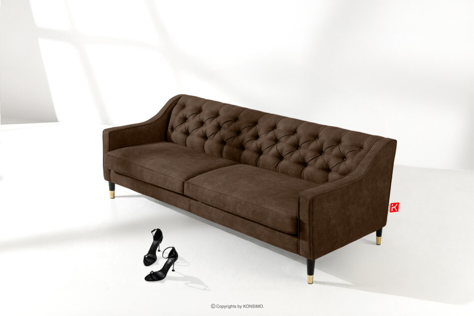 NOMUS Sofa trzyosobowa w eleganckim stylu z pikowaniem ekoskóra ciemny brązowy ciemny brązowy - zdjęcie 1