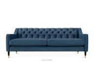Elegancka sofa trzyosbowa welur z pikowaniem granatowy