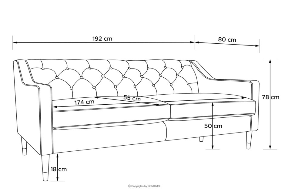 NOMUS Elegancka sofa trzyosbowa welur z pikowaniem żółty żółty - zdjęcie 10