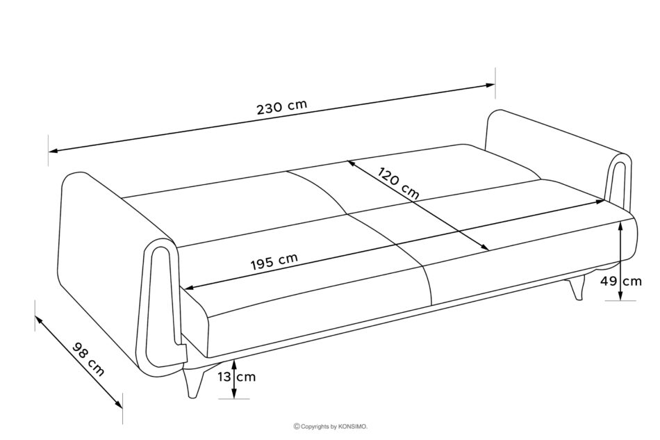 GUSTAVO III Sofa trzyosobowa w tkaninie welur rozkładana jasny szary jasny szary - zdjęcie 15