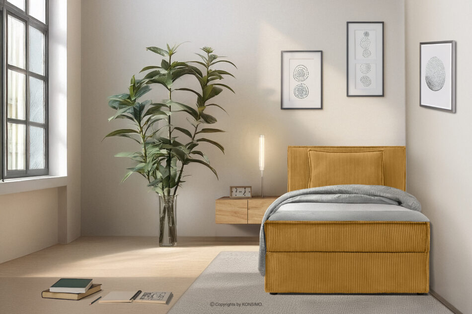 ROTI Łóżko jednoosobowe 80 cm w tkaninie sztruks żółty żółty - zdjęcie 13