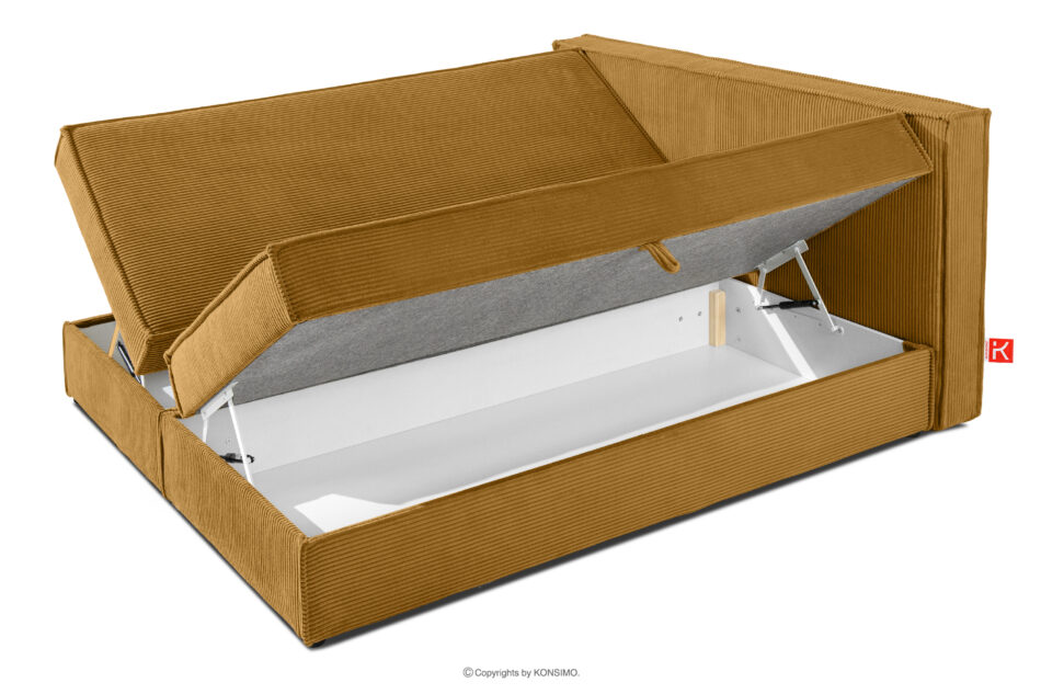 ROTI Łóżko kontynentalne z toperem 140 cm w tkaninie sztruks żółty żółty - zdjęcie 6