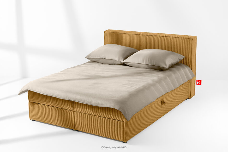 ROTI Łóżko kontynentalne z toperem 140 cm w tkaninie sztruks żółty żółty - zdjęcie 1