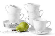 Filiżanka do herbaty ze spodkiem 6 szt. z porcelany biały