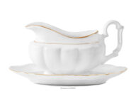 Sosjerka ze spodkiem klasyczna z porcelany biały/złota linia
