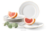 Talerz deserowy 6 szt. klasyczny z porcelany biały/złota linia
