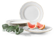 Talerz obiadowy 6 szt. klasyczny z porcelany biały/złota linia