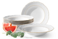 Talerz głęboki 6 szt. klasyczny z porcelany biały/złota linia