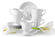 Filiżanka ze spodkiem 6 szt. klasyczna z porcelany biały