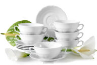Bulionówka ze spodkiem 6 szt. klasyczna z porcelany biały