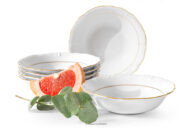 Salaterka 6 szt. klasyczna z porcelany biały/złota linia