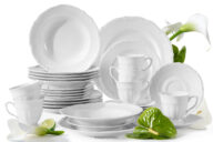 Klasyczny zestaw obiadowo-kawowy z porcelany 6 os. (30 el.) biały