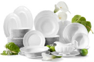Klasyczny zestaw obiadowy z porcelany 12 os. (44 el.) biały