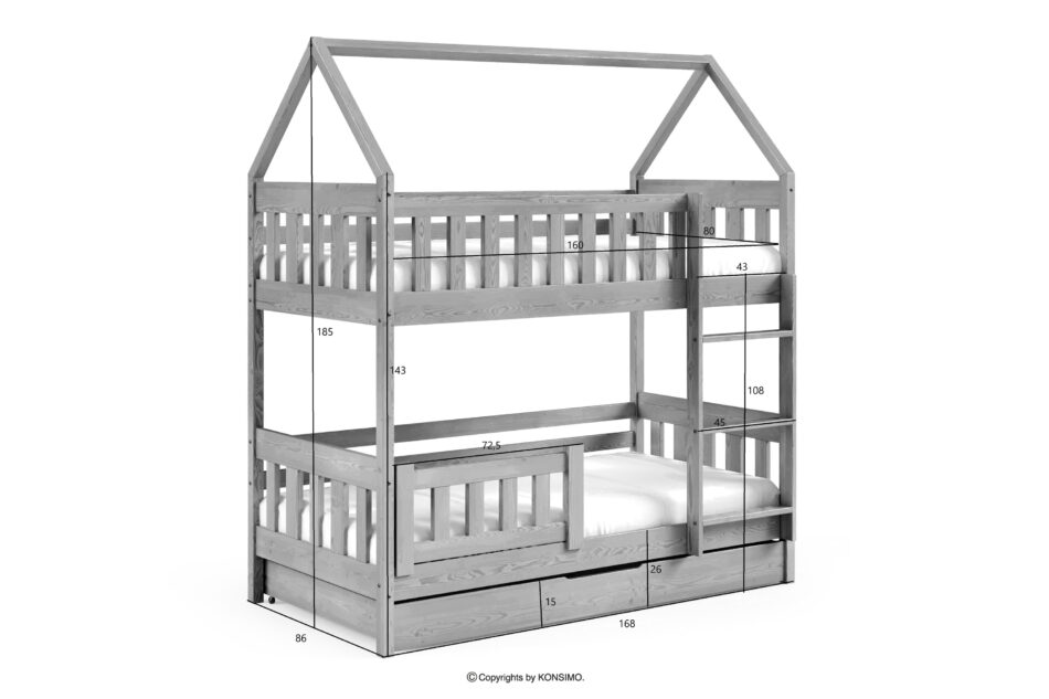 LUMBE Łóżko dziecięce domek dwupiętrowe brązowy naturalny - zdjęcie 4