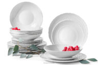 Elegancki zestaw obiadowy z porcelany biały 6 os. (18 el.)