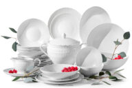 Elegancki zestaw obiadowy z porcelany biały 6 os. (25 el.)