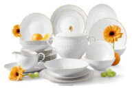 Elegancki zestaw obiadowy z porcelany złota linia 6 os. (25 el.)