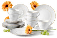 Elegancki zestaw kawowy z porcelany złota linia 6 os. (18 el.)