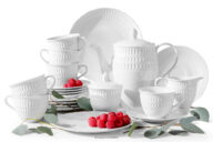 Elegancki zestaw kawowy z porcelany biały 6 os. (21 el.)